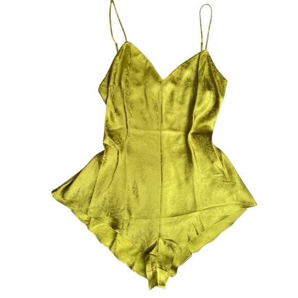 Victoria's Secret Yellow Tie-Back Satin Jacquard Romper, M - Picture 1 of 7